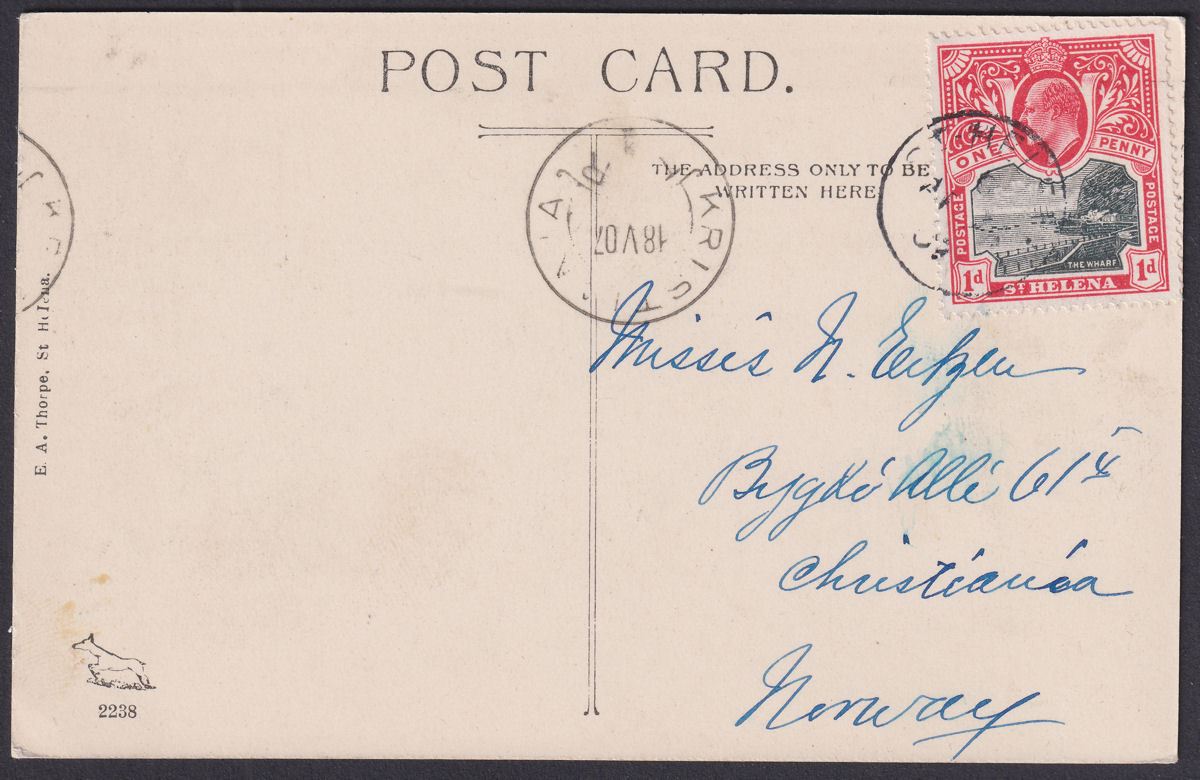 St Helena 1907 KEVII 1d Used on Longwood Thorpe Picture Postcard to Norway