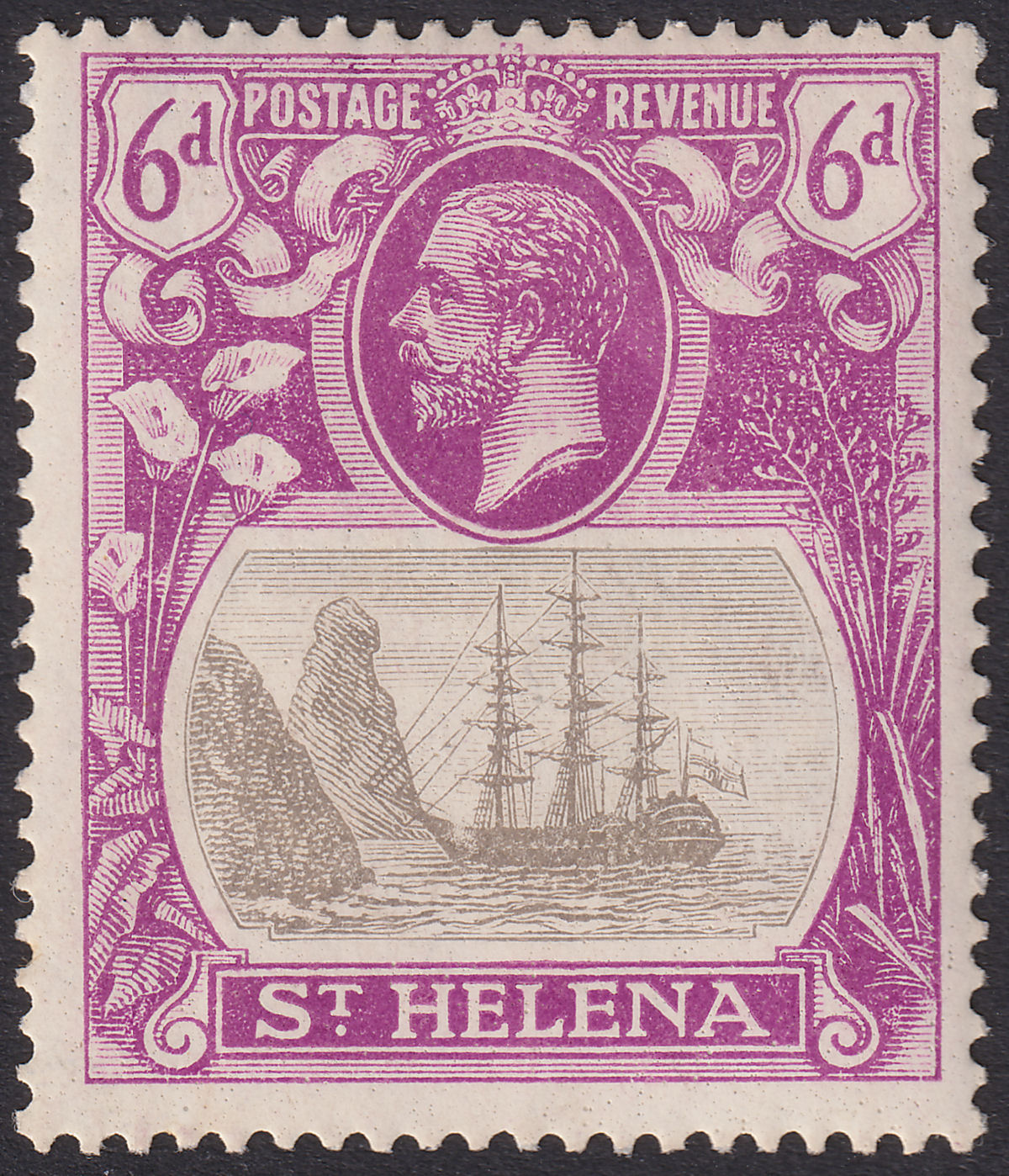 St Helena 1923 KGV 6d Grey and Purple Torn Flag Variety Mint SG104b cat £300