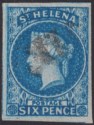 Click for more photos and details St Helena 1856 QV 6d Blue Imperforate Used SG1 cat £225 with four good margins