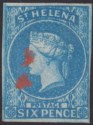 Click for more photos and details St Helena 1856 QV 6d Bright Blue Imperforate Used SG1 c£225 w Red Pmk + 4 margin
