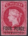 Click for more photos and details St Helena 1863 QV 4d Carmine Imperf Mint SG5 cat £500 with four good margins