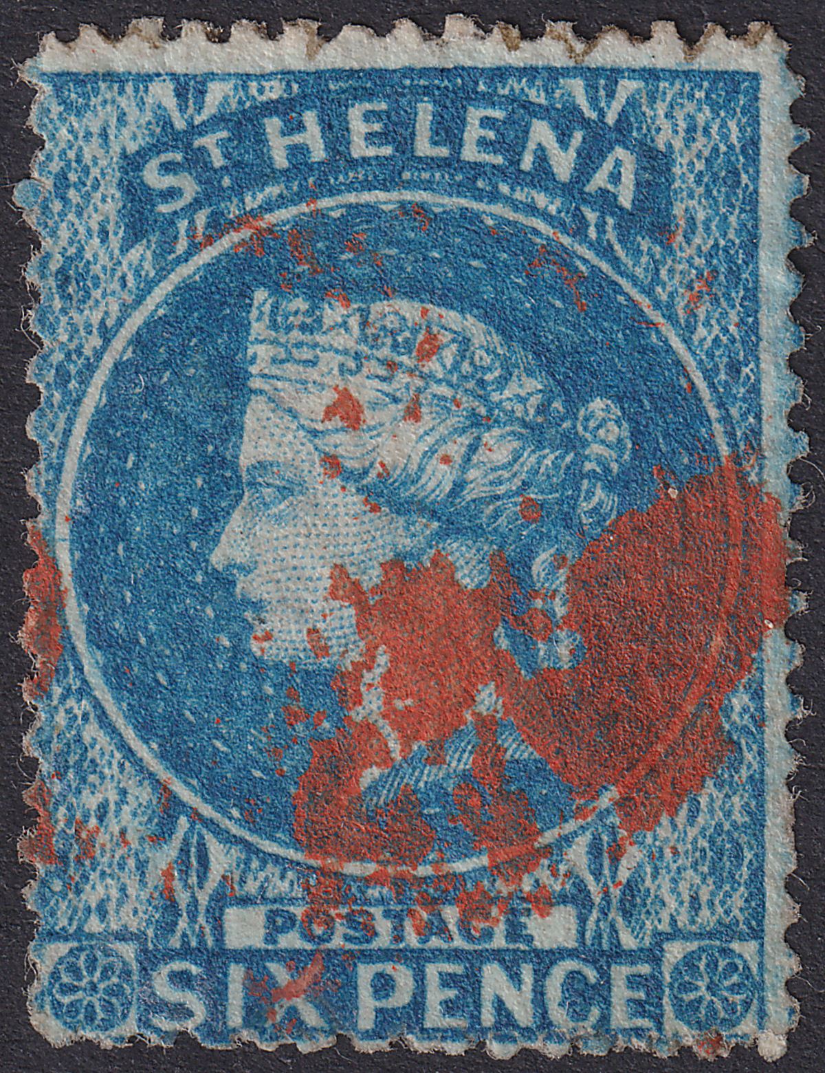 St Helena 1861 QV 6d Blue clean-cut perf Used SG2 cat £325