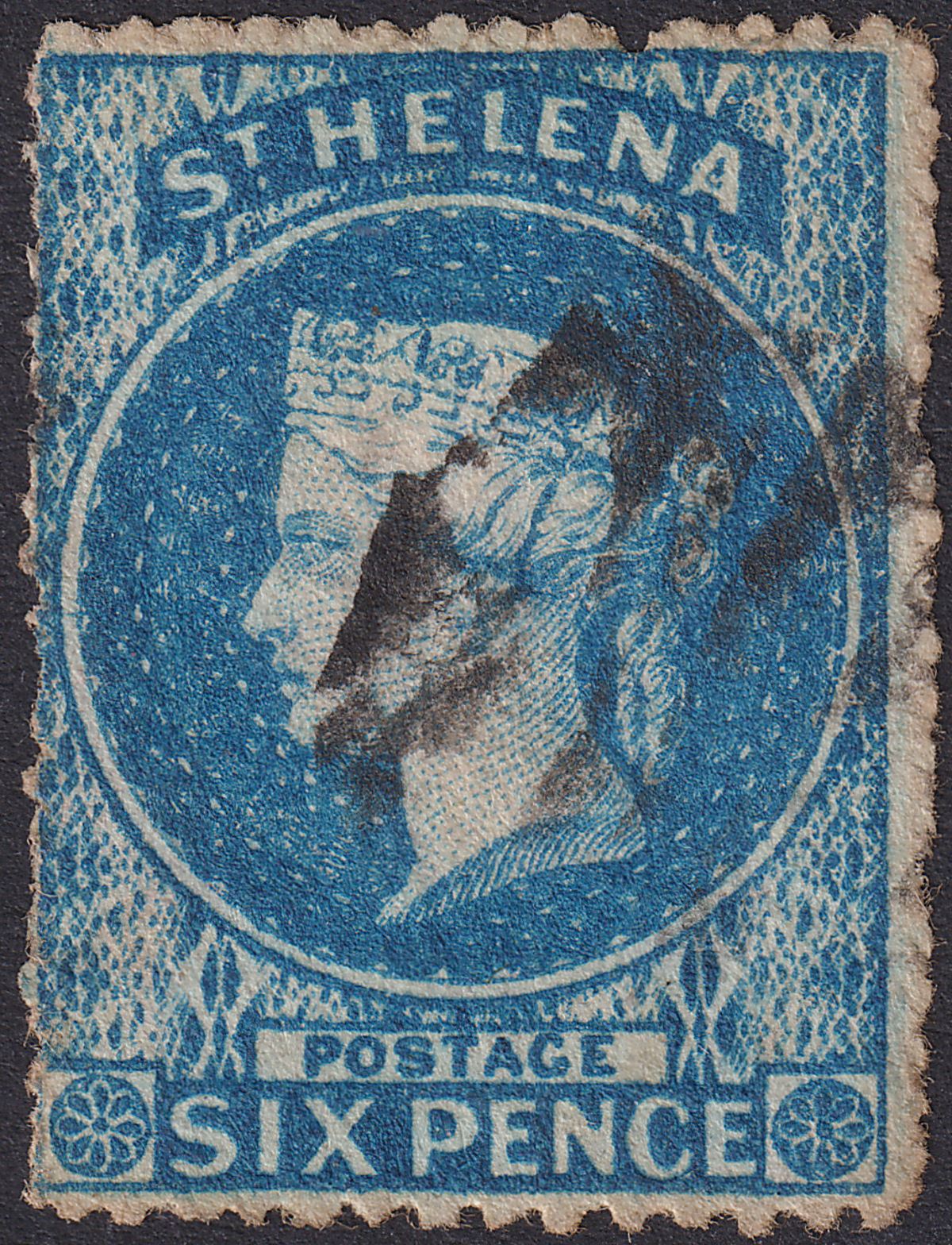 St Helena 1861 QV 6d Blue rough perf Used SG2a cat £160