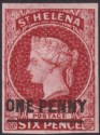 Click for more photos and details St Helena 1863 QV 1d Lake Type A Imperf Mint SG3 cat £150 with four good margins