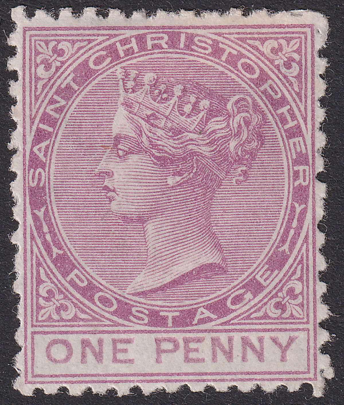 St Christopher 1871 QV 1d Mauve perf 12½ Mint SG2 cat £80