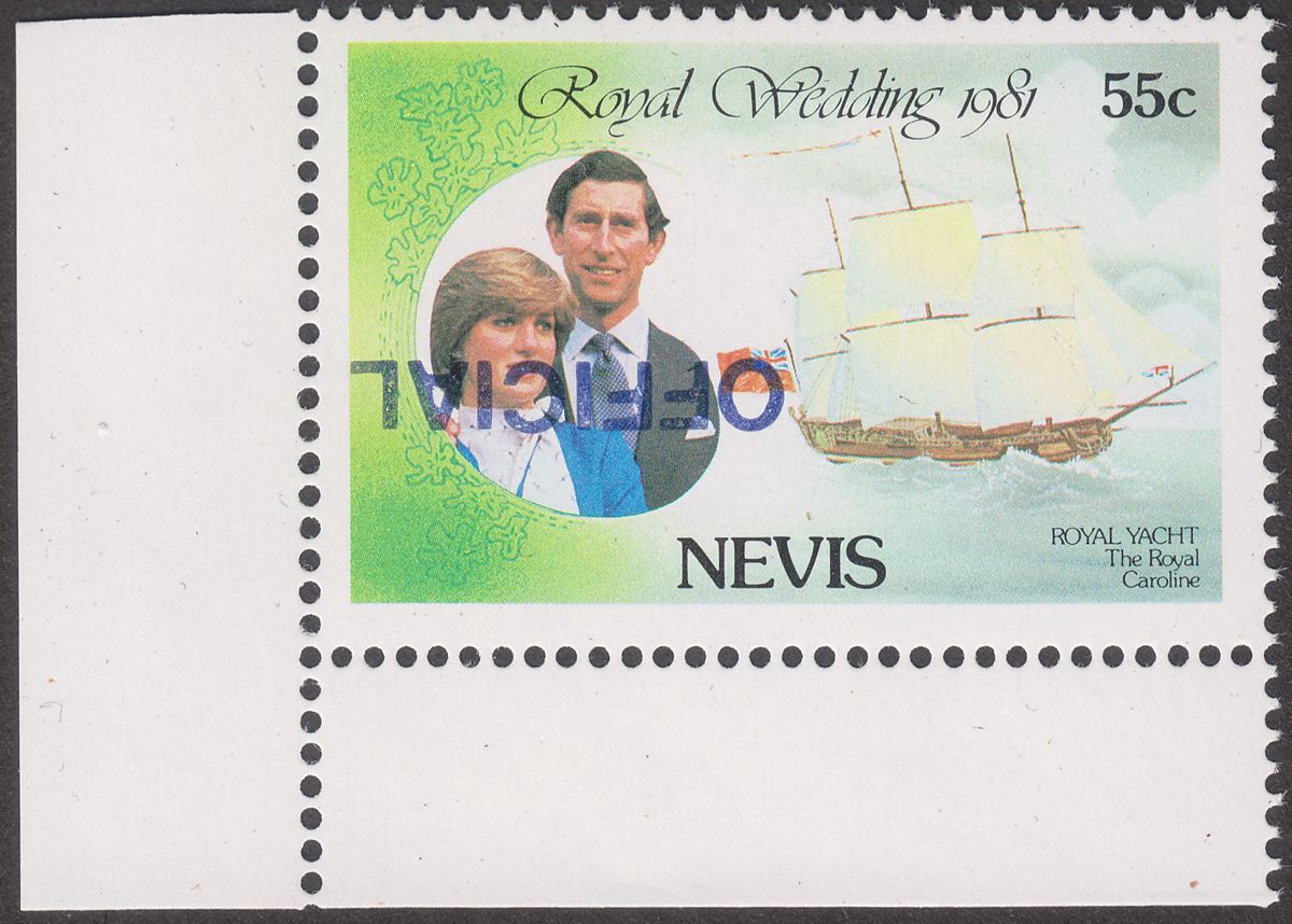 Nevis 1983 QEII Royal Wedding Official Overprint Inverted 55c Mint SG O25gc