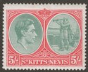 Click for more photos and details St Kitts-Nevis 1945 KGVI 5sh Bluish Green and Scarlet p14 Ordinary Mint SG77b