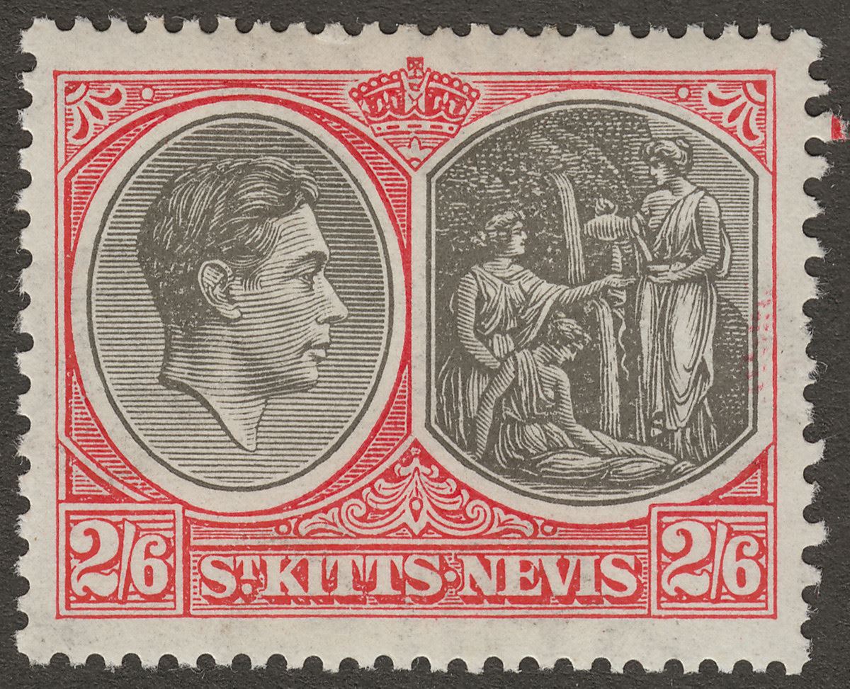 St Kitts-Nevis 1938 KGVI 2sh6d Black and Scarlet p13x12 Ordinary Mint SG76