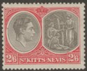 Click for more photos and details St Kitts-Nevis 1938 KGVI 2sh6d Black and Scarlet p13x12 Ordinary Mint SG76