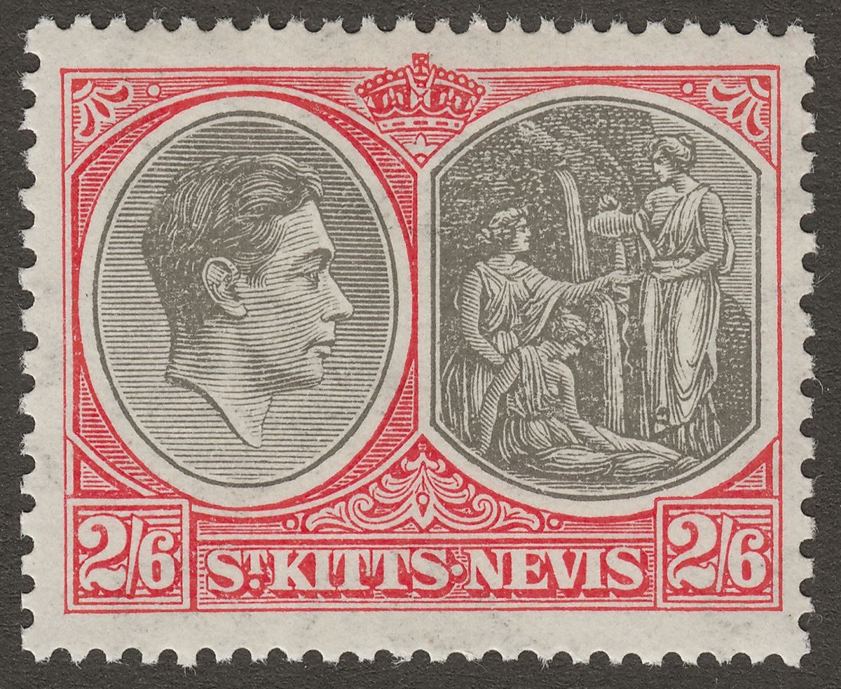 St Kitts-Nevis 1938 KGVI 2sh6d Black and Scarlet p13x12 Ordinary Mint SG76