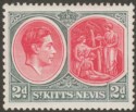 St Kitts-Nevis 1941 KGVI 2d Carmine and Deep Grey p13x12 Chalky Mint SG71a