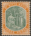 Click for more photos and details St Kitts-Nevis 1906 KEVII Spring 3d Deep Green + Orange Chalky Paper Mint SG18a