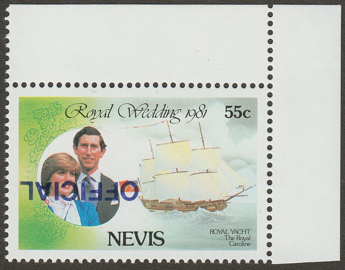 Nevis 1983 QEII Royal Wedding Official Overprint Inverted 55c Mint SG O25gc