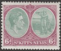 St Kitts-Nevis 1938 KGVI 6d Green and Bright Purple p13x12 Ordinary Mint SG74
