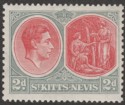 Click for more photos and details St Kitts-Nevis 1938 KGVI 2d Scarlet and Grey p13x12 Ordinary Mint SG71
