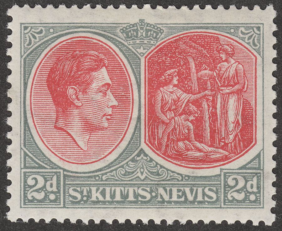 St Kitts-Nevis 1938 KGVI 2d Scarlet and Grey p13x12 Ordinary Mint SG71