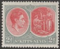 Click for more photos and details St Kitts-Nevis 1938 KGVI 2d Scarlet and Grey p13x12 Ordinary Mint SG71