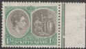 Click for more photos and details St Kitts-Nevis 1938 KGVI 1sh Black and Green p13x12 Mint SG75