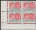 Click for more photos and details St Kitts-Nevis 1943 KGVI 2d Scarlet + Pale Grey p14 Ordinary Block 4 Mint SG71b