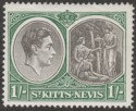 St Kitts-Nevis 1950 KGVI 1sh Black and Green p14 Chalky Mint SG75c
