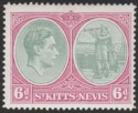 St Kitts-Nevis 1950 KGVI 6d Green and Purple p14 Chalky Mint SG74d