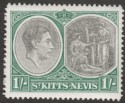 St Kitts-Nevis 1943 KGVI 1sh Black and Green p14 Ordinary Mint SG75b