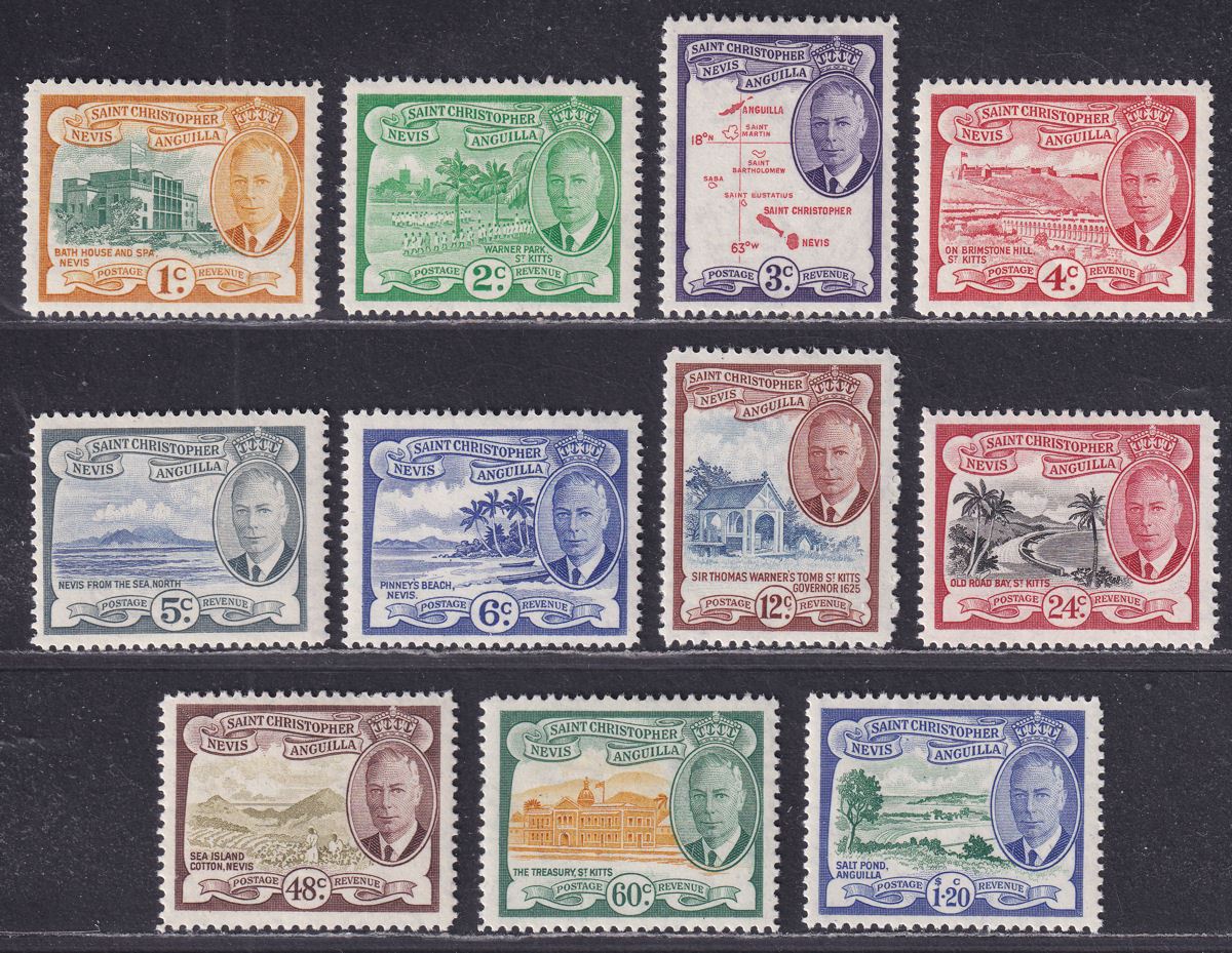St Christopher Nevis Anguilla 1952 KGVI Short Set to $1.20 Mint SG94-104 cat £20