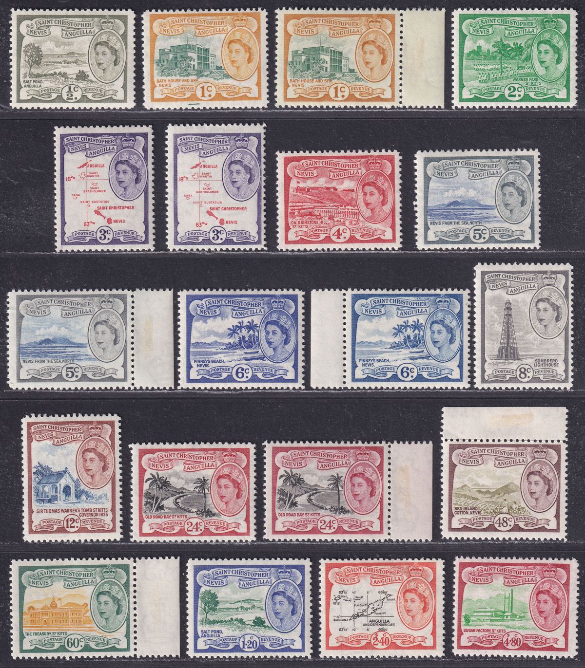 St Christopher Nevis Anguilla 1954 QEII Set Mint SG106a-118 cat £95