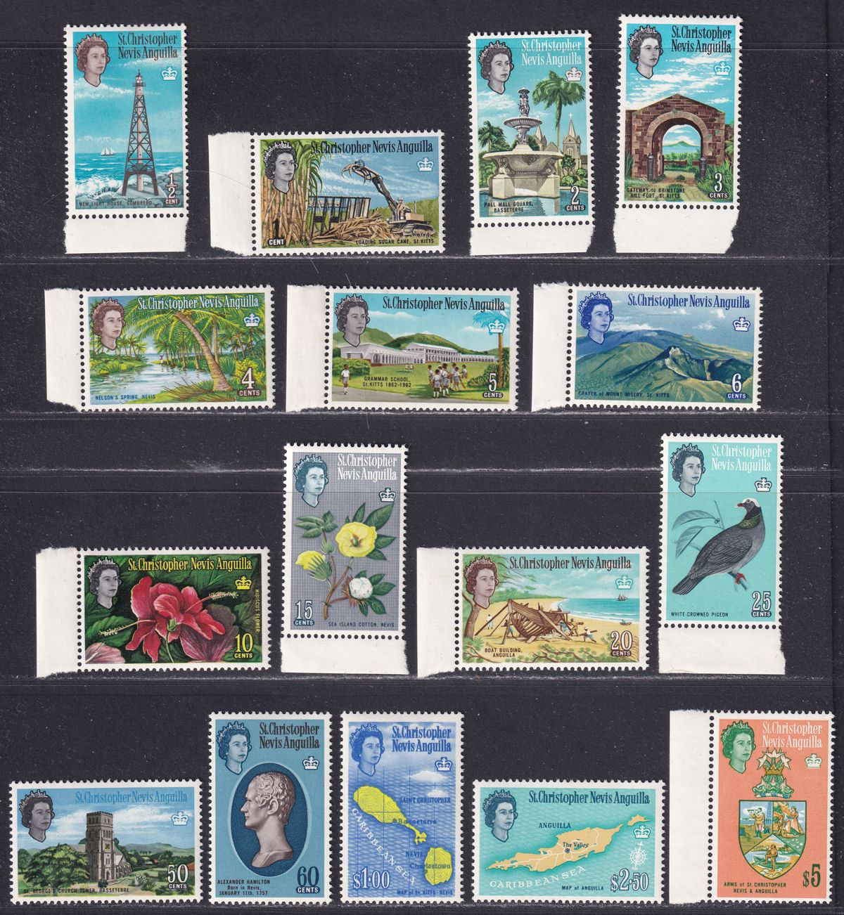 St Christopher Nevis Anguilla 1963 QEII Set Mint SG129-144 cat £45