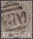 St Christopher 1890 QV 6d Olive-Brown Used SG19 cat £400