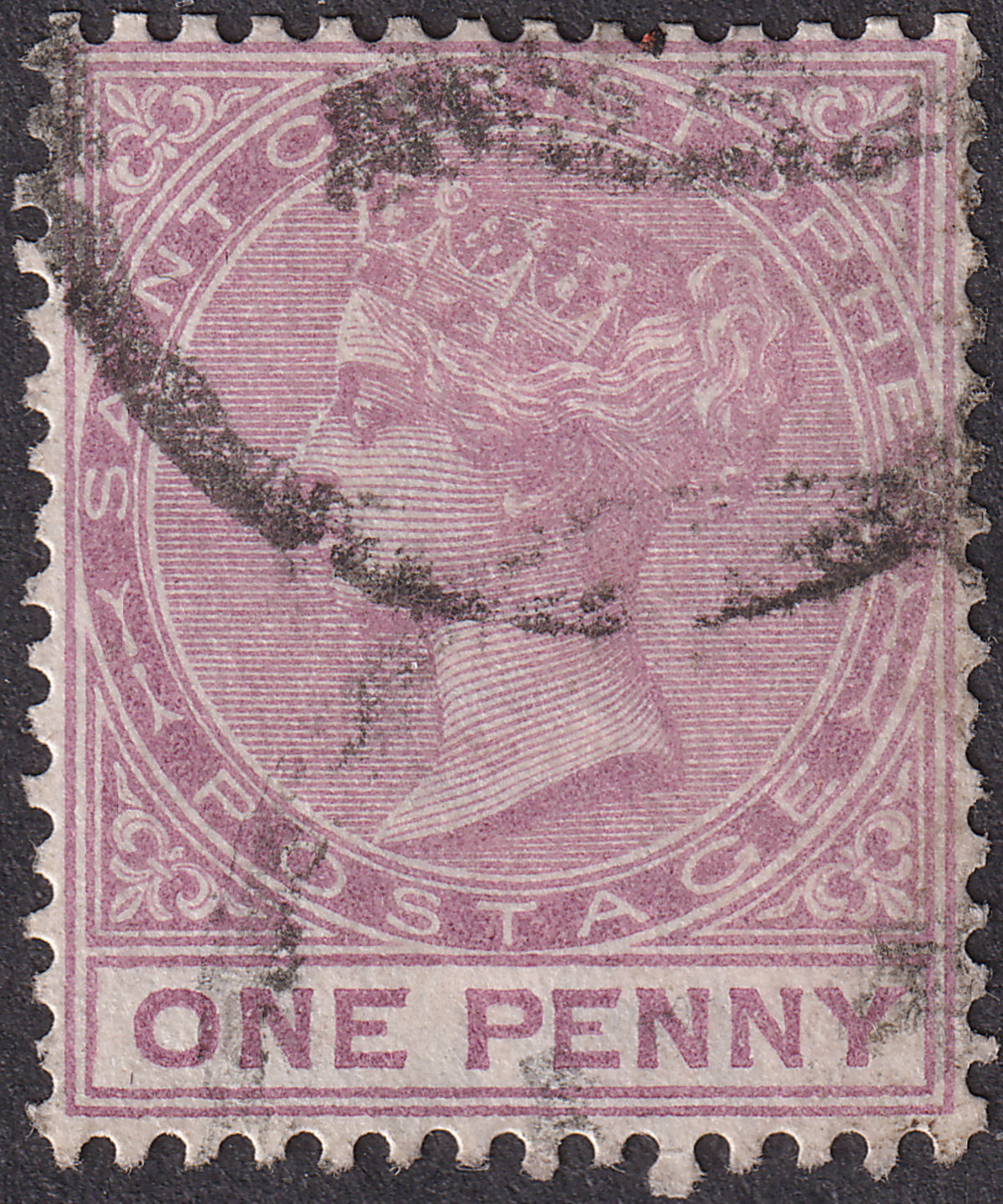 St Christopher 1882 QV 1d Dull Magenta Used SG12 cat £80