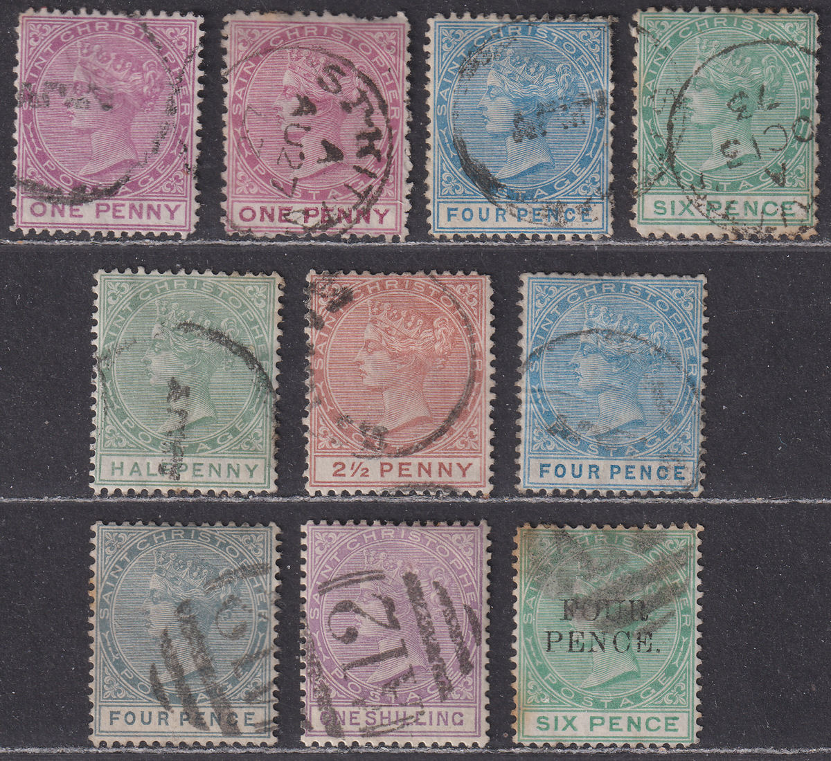 St Christopher 1870-84 Queen Victoria Selection to 1sh Used