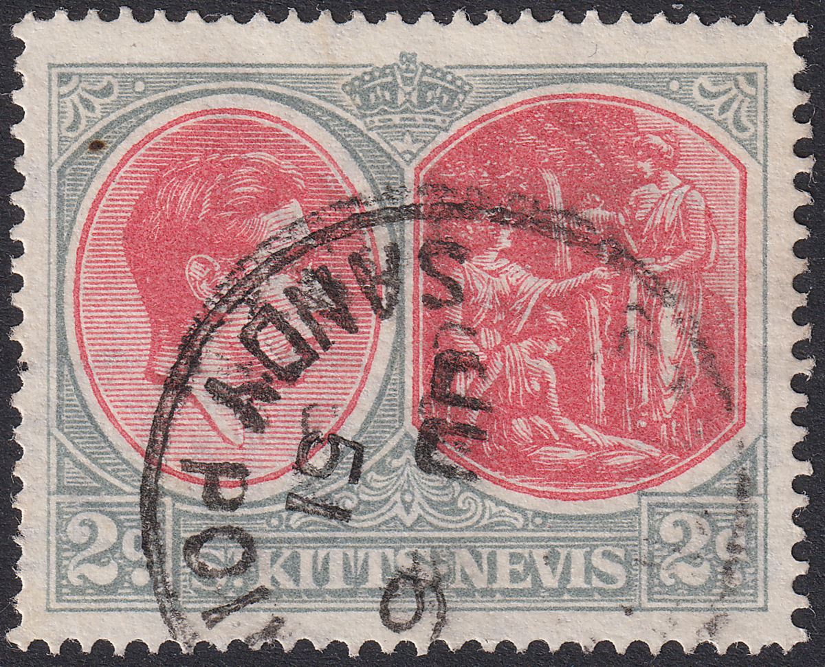 St Kitts-Nevis 1951 KGVI 2d Scarlet & Pale Grey p14 Used w SANDY POINT Postmark