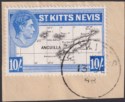 Click for more photos and details St Kitts-Nevis 1948 KGVI 10sh Black and Ultramarine Used on Piece SG77e cat £22