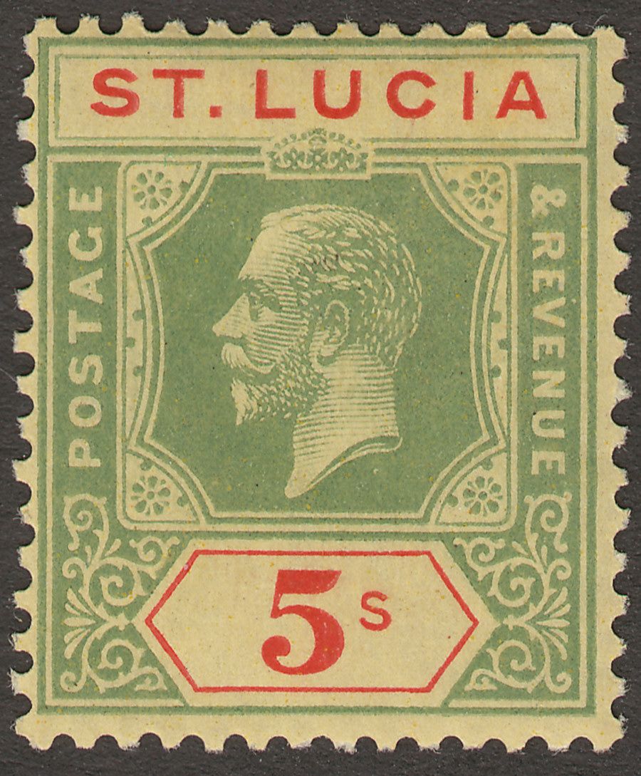 St Lucia 1923 KGV 5sh Green and Red on Pale Yellow Mint SG105