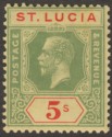 Click for more photos and details St Lucia 1923 KGV 5sh Green and Red on Pale Yellow Mint SG105