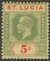 St Lucia 1923 KGV 5sh Green and Red on Pale Yellow Mint SG105