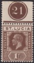 Click for more photos and details St Lucia 1922 KGV 1d Deep Brown Plate No 21 Marginal Mint SG93