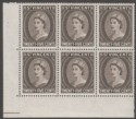 St Vincent 1955 QEII 25c Black-Brown Corner Block of Six Mint SG197