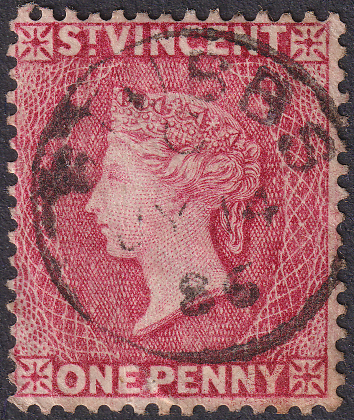 St Vincent 1886 QV 1d Rose-Red Used SG48 with STUBBS Postmark