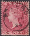 Click for more photos and details St Vincent 1886 QV 1d Rose-Red Used SG48 with STUBBS Postmark