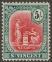 Click for more photos and details St Vincent 1913 KGV 5sh Carmine and Myrtle watermark Reversed Mint SG119x