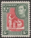 St Vincent 1938 KGVI 5sh Scarlet and Deep Green Mint SG158