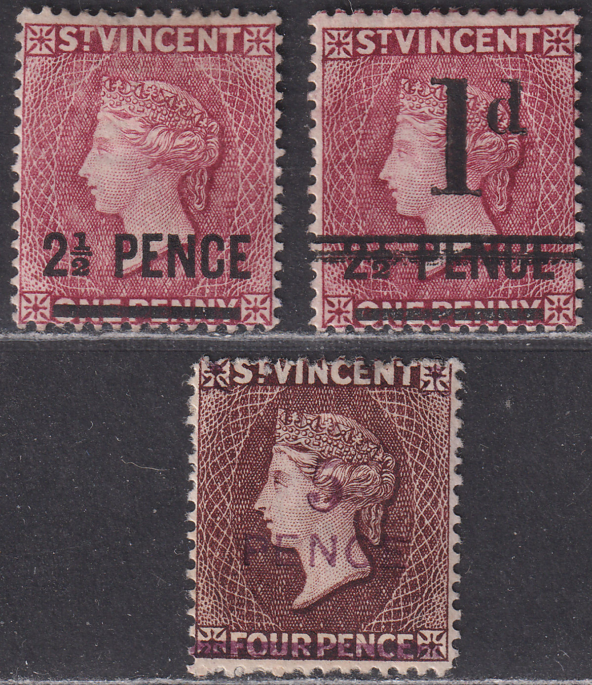 St Vincent 1883-92 QV Surcharge Selection to 5d Mint / Unused