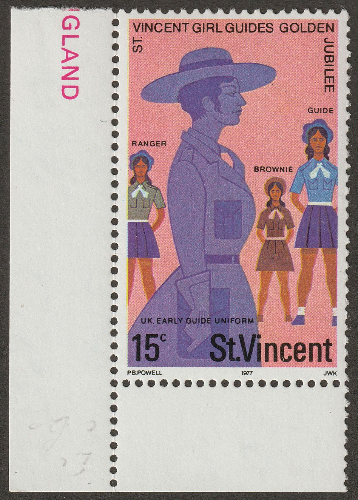 St Vincent 1977 Girl Guides 15c wmk Inverted Mint SG537w