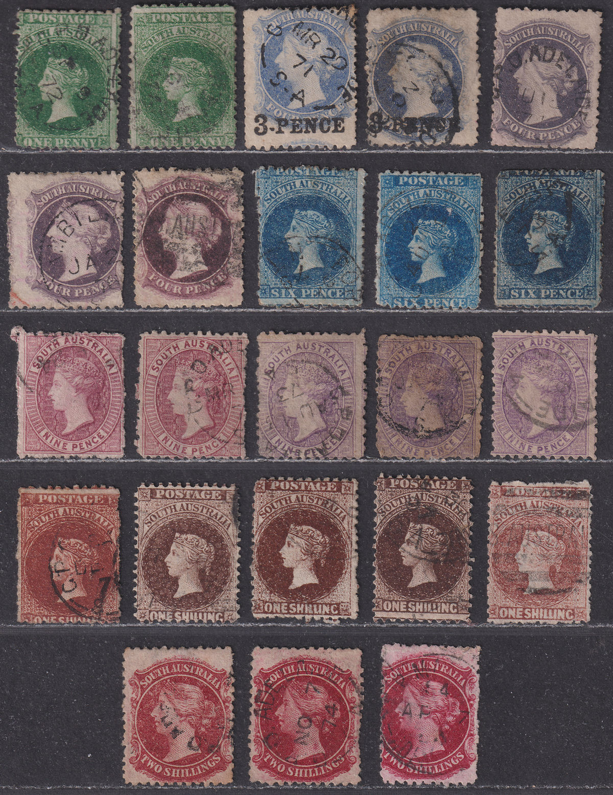 South Australia 1867-79 Queen Victoria Perforated Selection to 2sh Used 