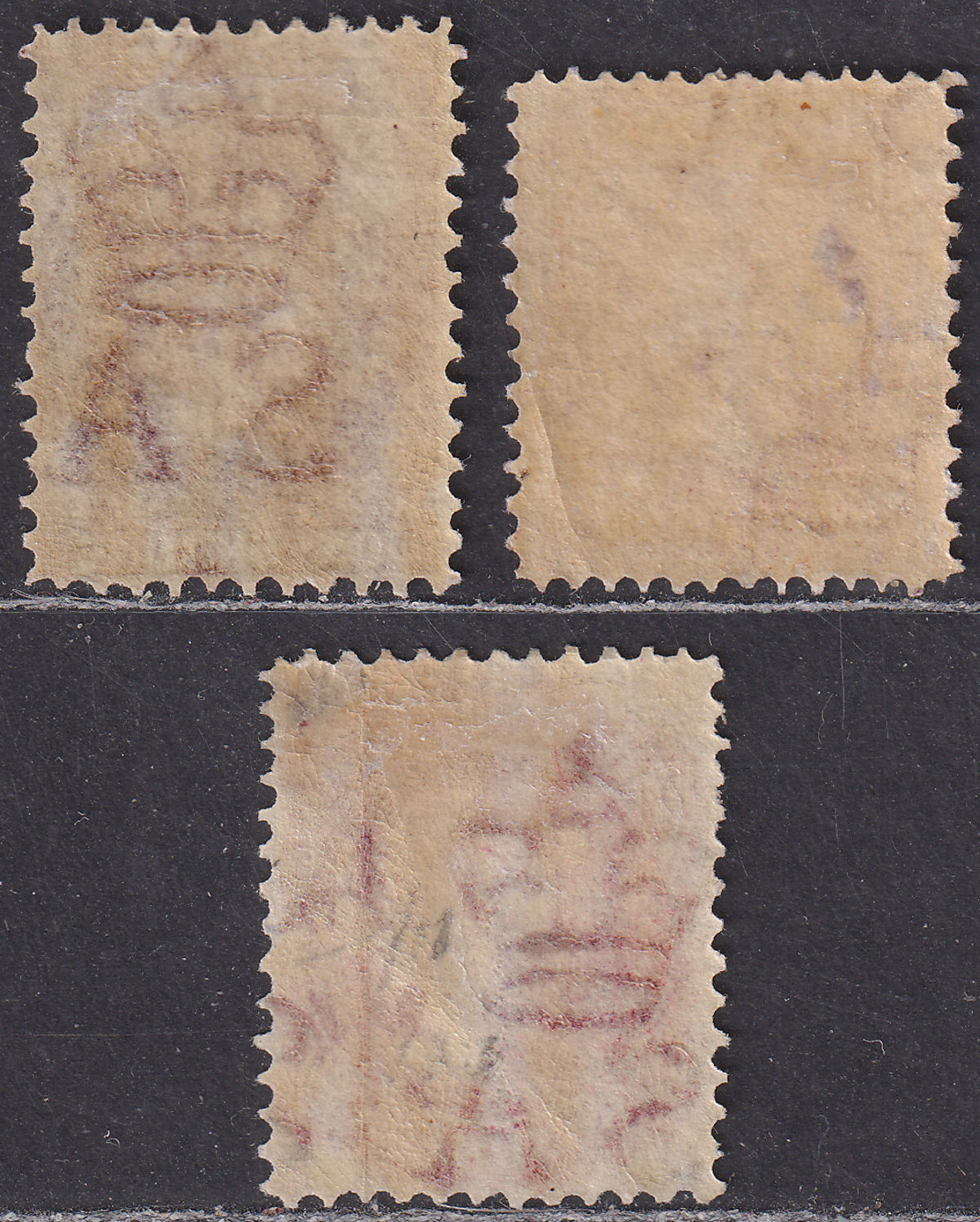 South Australia 1901-02 Queen Victoria 9d, 1sh, 2sh Perf 11½-12½ Mint faults