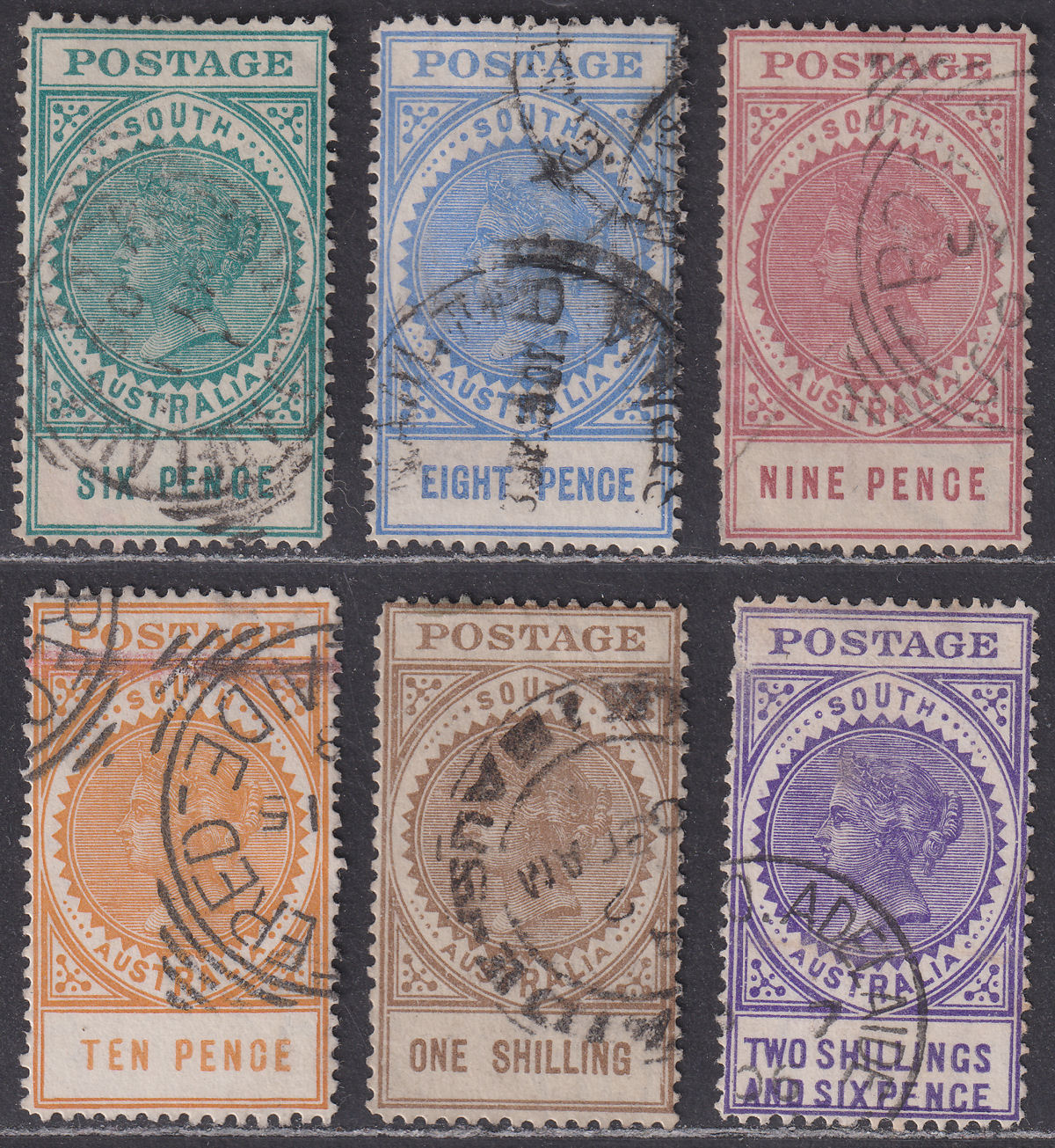 South Australia 1904 QV Thick Postage Selection to 2sh6d Used some faults