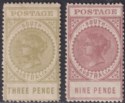 South Australia 1906 QV Thick Postage 3d, 9d Mint SG298b SG302