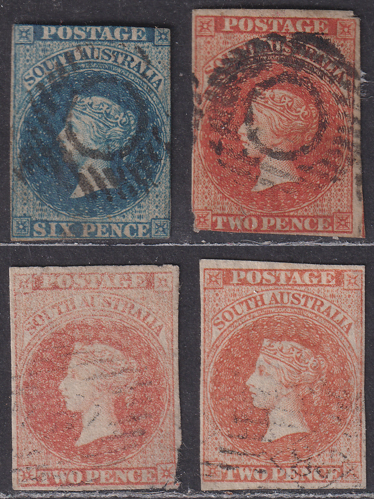 South Australia 1855-56 Queen Victoria Imperf Selection Used